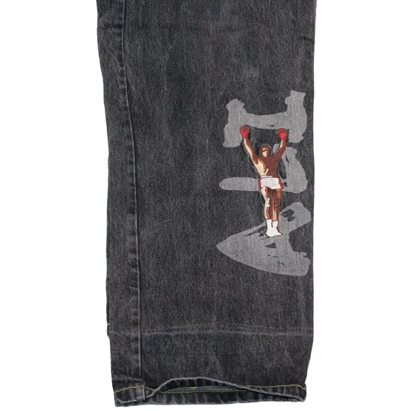 Vintage Platinum Fubu Sz 39X33 Muhammad Ali Black Wash Jeans Y2K Skater Baggy - Picture 16 of 16
